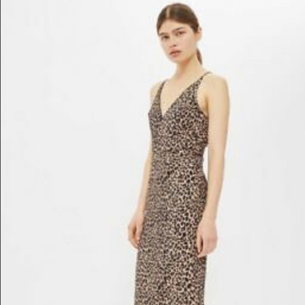 TOPSHOP Animal Print Plunge V Neck Bodycon